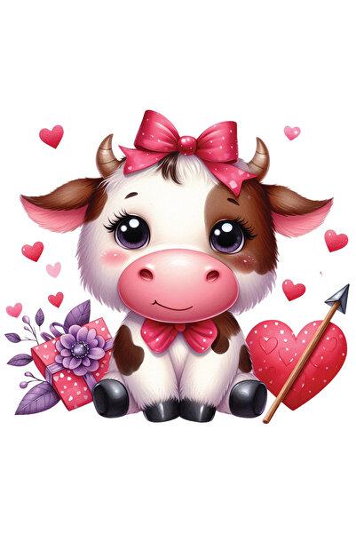 StoryGift Romania Sticker Cu O Vacuta Imbujorata, Ilustratie, Valentine's Day...