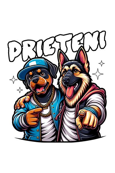 StoryGift Romania Sticker Eticheta 40CM Adeziv Doi caini cei mai buni Prieteni familie gangster cu Margini Albe,