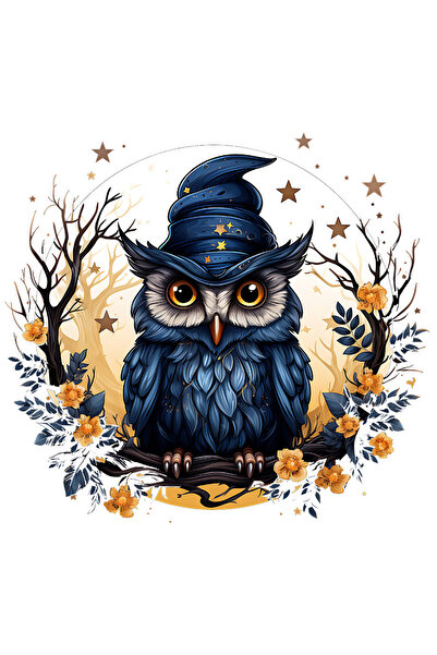 StoryGift Romania Sticker Eticheta 50CM cu o bufnita cu palarie de vrajitoare...