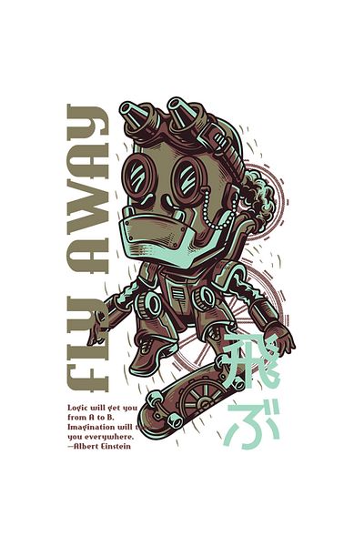 StoryGift Romania Sticker Adeziv 90CM Cu Masinari Robot Cu Ochelarii, Pe SkateBoard, Text In Engleza Fly Away, I