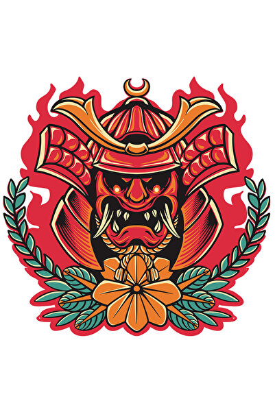 StoryGift Romania Sticker Cu Masca Oni, Monstru, Japonia, Floare, Samurai, Fl...