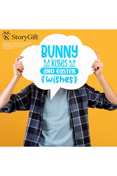 StoryGift Romania 90CM Exterior Adhesive Sticker with bunny ears and the message "Rabbit kisses and Happy Birthday wishes"