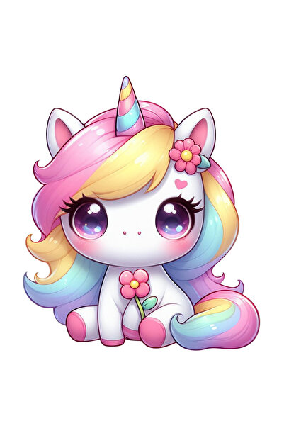 StoryGift Romania Sticker Autocolant 70CM cu un ponei timid, ilustratie, flori, creatura fabuloasa, sta degeaba,