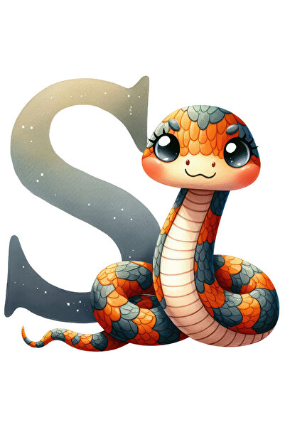 StoryGift Romania Sticker Eticheta 40CM cu un sarpe cu litera "S", ilustratie, pentru copii, scoala, elev, abece