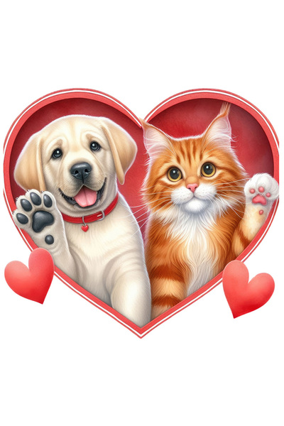 StoryGift Romania Sticker Eticheta 40CM cu o pisicuta si un catel care fac cu...