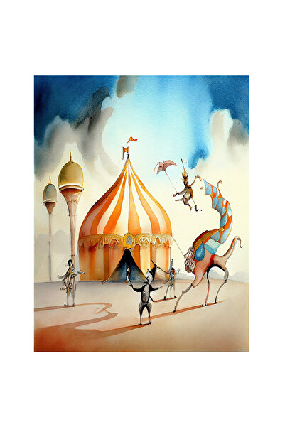 StoryGift Romania Sticker Adeziv 90CM Cu Priveliste Cort Circ, Animale Cu Trasaturi Extraordinare, Turnuri, Cami