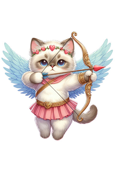 StoryGift Romania Sticker Adeziv 90CM cu o pisicuta Birmaneza Cupidon, ilustratie, trage cu arcul, indragostire,