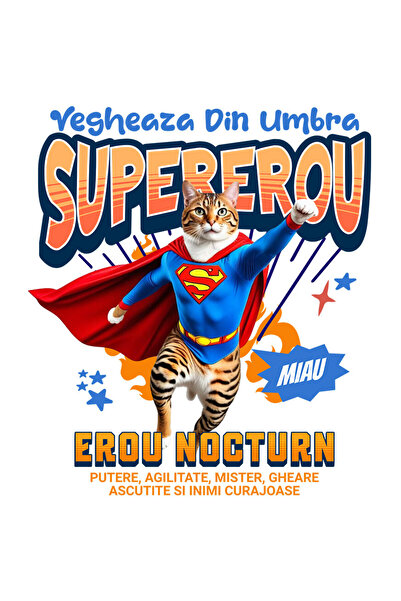 StoryGift Romania Sticker Cu Bengal Pisica In Costum De Superman Cu Pelerina, Erou Nocturn, Desene Animate,