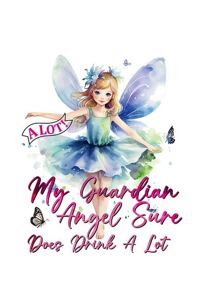 StoryGift Romania Sticker with a fairy girl with the message "My guardian angel sure does drink a lot", fairy tale, illustration,