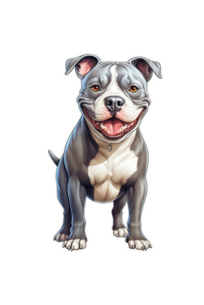 StoryGift Romania Sticker Cu Un Caine Pitbull, Ilustratie, Jucaus, Animal, Bucuros, Pentru Iubitorii De Cain