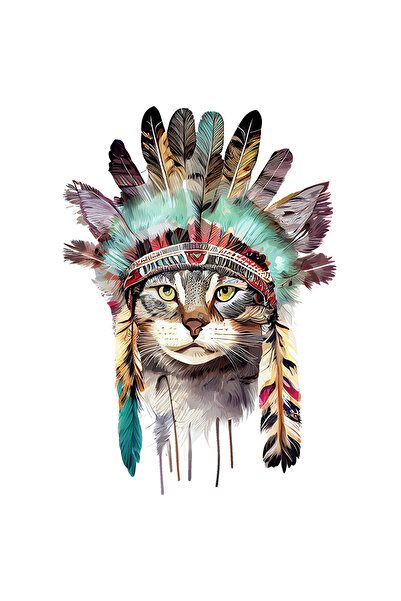 StoryGift Romania Sticker Eticheta 40CM cu o pisica serioasa, ilustratie, obiecte de la indigeni, indieni, abstr