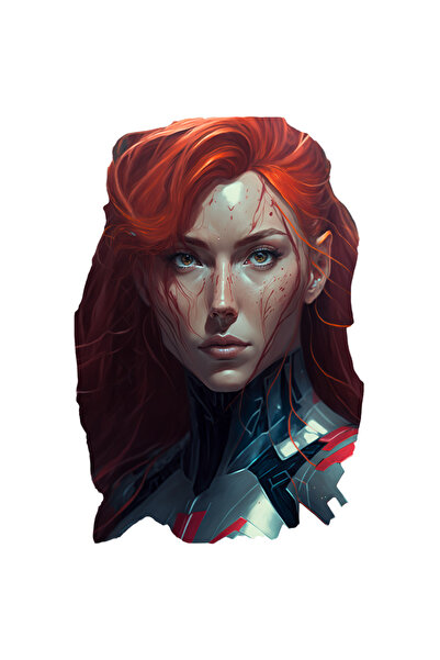 StoryGift Romania Sticker Adeziv 90CM Cu Portret Fata Razboinica Cu Par Roscat Ginger, Armura DE Fier, Super Wom