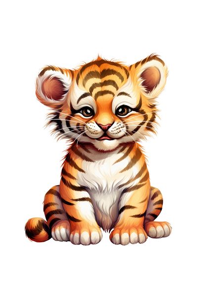 StoryGift Romania Sticker Label 50CM with a tiger cub without much enthusiasm, illustration, without energy, animal s