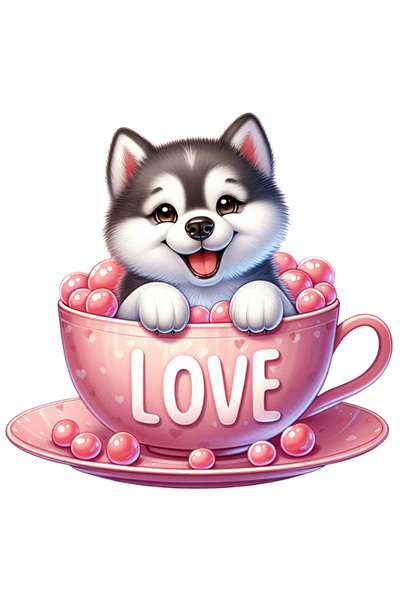 StoryGift Romania Sticker Adeziv 90CM cu un catelus Husky care sta intr-o cea...