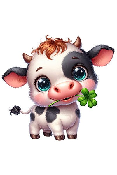 StoryGift Romania Sticker Eticheta 40CM cu o vacuta vesela, ilustratie, ochi ...