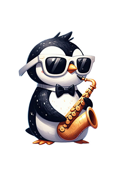 StoryGift Romania Sticker Autocolant 70CM cu un pinguin care canta la saxofon...