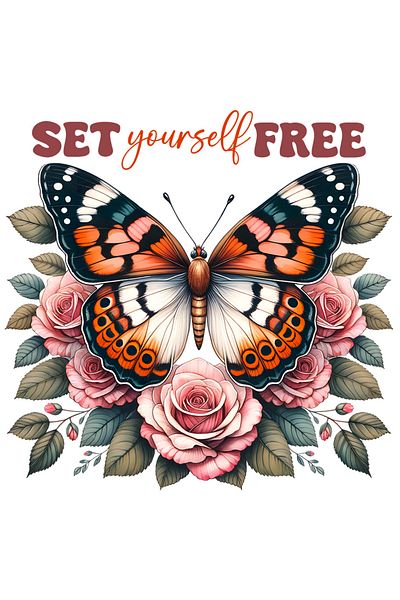 StoryGift Romania Sticker Eticheta 50CM cu mesajul "Set yourself free", ilustratie, motivational, elibereaza-te,