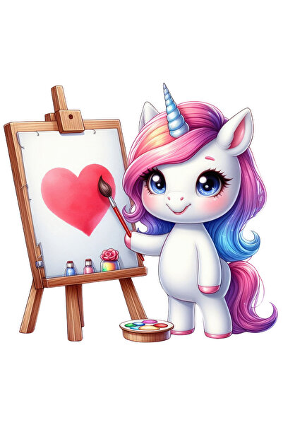 StoryGift Romania Sticker Eticheta 40CM cu un unicorn care picteaza o inima, ...