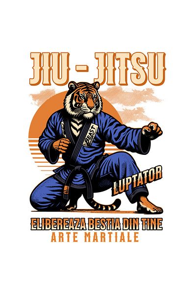 StoryGift Romania Sticker 70CM with Tiger in Martial Arts Outfit Karate Sport Motivational Fighting Text