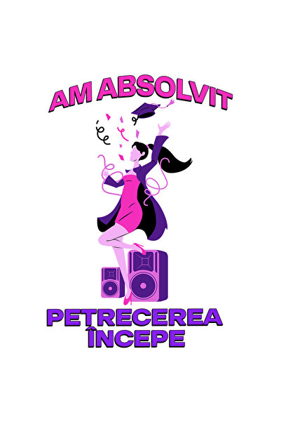 StoryGift Romania Sticker Eticheta 50CM Adeziv Am absolvit, petrecerea incepe...