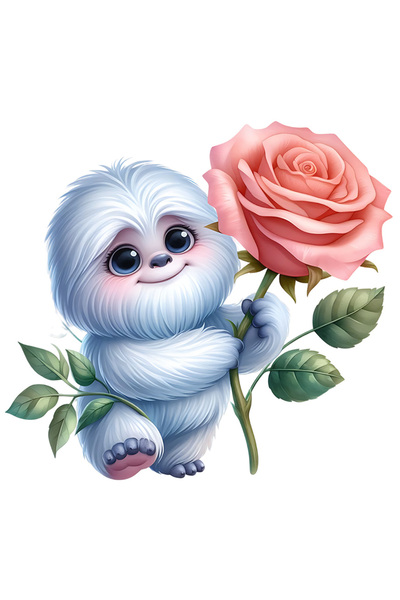 StoryGift Romania Sticker Eticheta 50CM cu Yeti care tine un trandafri, micut...