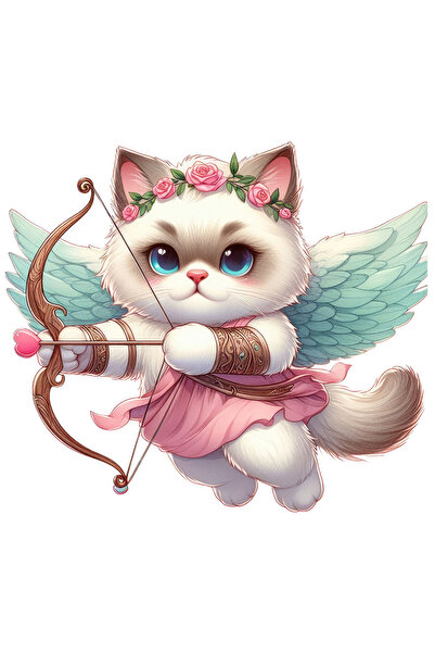 StoryGift Romania Sticker Cu O Pisicuta Cupidon, Ilustratie, Trage Cu Arcul, Aripi, Zboara, Indragostire, Va