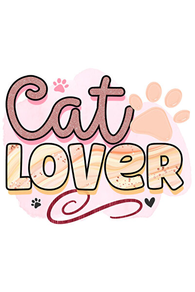 StoryGift Romania Sticker Adeziv 90CM cu mesajul "Cat lover", iubitor de pisici, ilustratie, labute, fundal roz,