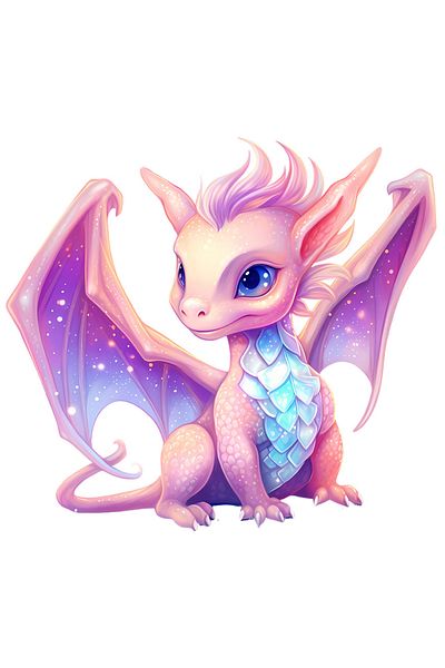 StoryGift Romania Sticker Autocolant 70CM cu un pui de dragon, ilustratie, stralucitor, solzi, mov, pentru copii