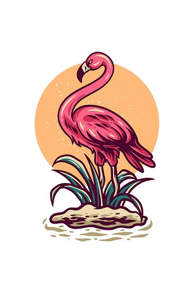 StoryGift Romania Adhesive Sticker 90CM With Flamingo Bird, Sun, Sand, Plants, Exotic, with White Edges, PVC Vi