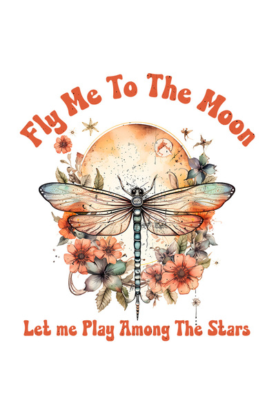 StoryGift Romania Sticker Eticheta 40CM cu mesajul "Fly me to the moon, let me play among the stars", ilustratie