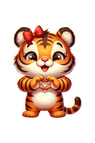 StoryGift Romania Sticker 28 Cm With A Female Tiger Making A Heart-Shaped Sign, Affection, Gesture, Appreciation,