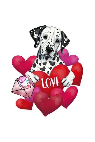 StoryGift Romania Sticker Autocolant 70CM cu un caine care tine in brate o inima cu mesajul "Love", iubire, ilus