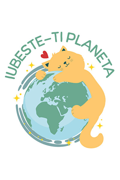 StoryGift Romania Sticker Adeziv 90CM cu Pisica Galbena Imbratisare Planeta P...