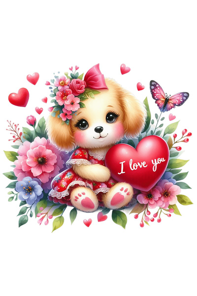 StoryGift Romania Sticker Adeziv 90CM cu o catelusa imbujorata care tine o in...