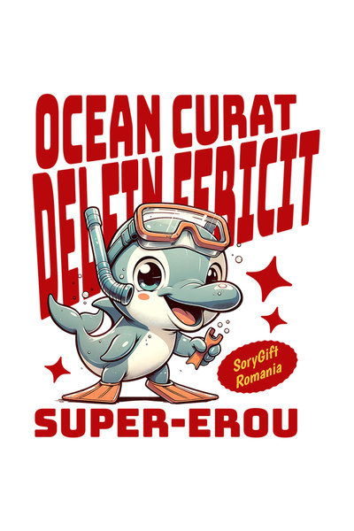 StoryGift Romania Sticker Eticheta 40CM Adeziv ocean curat delfin fericit super-erou maritim cu Margini Albe, PV
