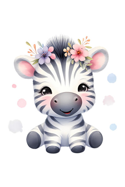 StoryGift Romania Sticker Eticheta 50CM cu o zebra micuta, vesela, imbujorata, ilustratie, pete de culoare, flor