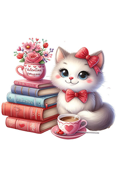 StoryGift Romania Sticker Autocolant 70CM cu o pisicuta vesela, cafea, fundit...