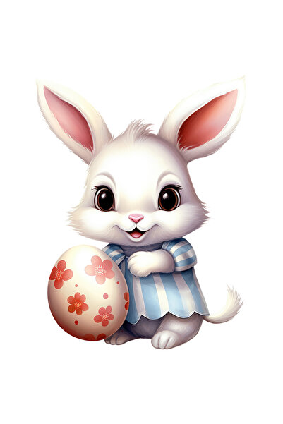 StoryGift Romania Sticker Adeziv 90CM cu un iepuras alb care tine un ou vopsit, ilustratie, sarbatori pascale, v