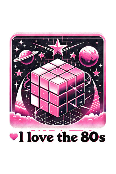 StoryGift Romania Sticker Adeziv 90CM cu mesajul "I love the 80s", ilustratie...