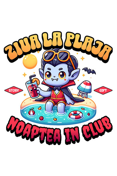 StoryGift Romania Sticker Eticheta 40CM cu Dracula La Plaja Cu pelerina Bautu...