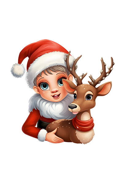 StoryGift Romania Sticker Adeziv 90CM cu un baiat si un ren, ilustratie, sarb...