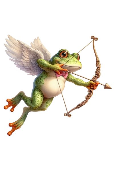 StoryGift Romania Sticker Eticheta 50CM cu o broasca Cupidon, ilustratie, trage cu arcul, sageata, indragostire,