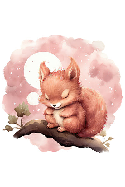 StoryGift Romania Sticker Eticheta 50CM cu o veverita care doarme, ilustratie...