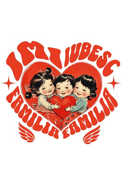 StoryGift Romania Sticker Eticheta 40CM cu Trei Copii Inima Dragoste Text Imi Iubesc Familia Frati cu Margini Al