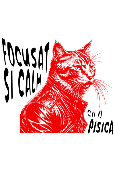 StoryGift Romania Sticker Autocolant 70CM Adeziv Pisica in geaca de piele tex...