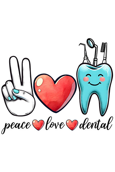 StoryGift Romania Sticker Autocolant 70CM cu mesajul "Peace, love, dental", profesie, ilustratie, munca, dedicar