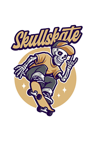 StoryGift Romania Sticker Eticheta 40CM Cu Skullskate, Cerc, Schelet, Skateboard, Sapca, cu Margini Albe, PVC V