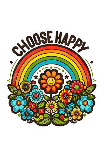 StoryGift Romania Sticker Eticheta 50CM cu mesajul "Choose happy", stilul hippie, cultura, ilustratie, psihedeli
