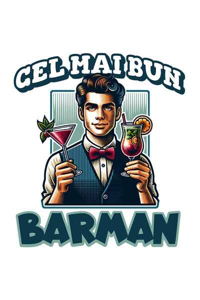 StoryGift Romania Sticker Autocolant 70CM cu Barbat barman Chelner Cu Vesta S...