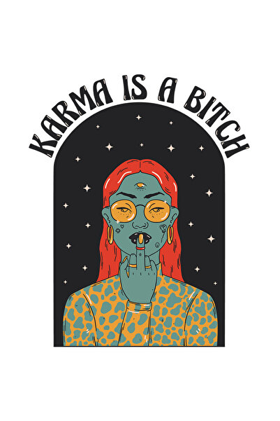 StoryGift Romania Sticker Autocolant 70CM Karma is a Bi*ch, cu Margini Albe, ...